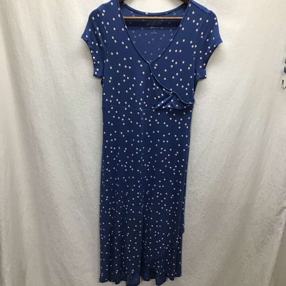 a:glow blue polka dot maternity nursing dress